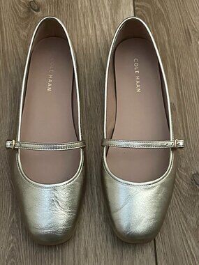 Cole Haan Gold Metallic Leather Yelena Mary Jane Flats Size 8B